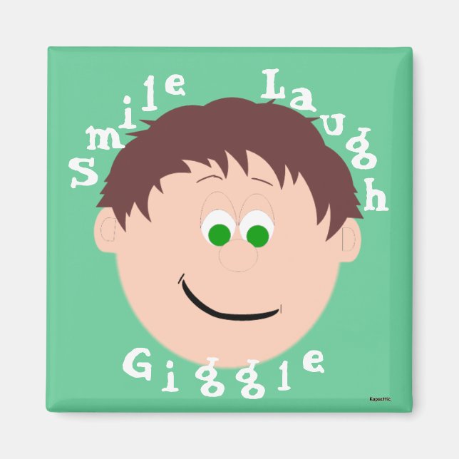 Lächeln Faces Brown Hair Green Mit Augen Boy Magnet (Vorne)