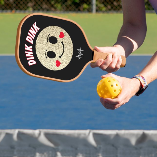 Lächeln Gesicht Gold Glitzern dunkle Mongram Pickleball Schläger (InSitu)