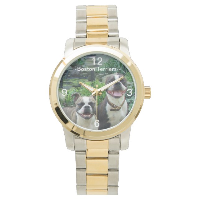 Lächeln glücklich Boston Terriers Watch Armbanduhr (Vorderseite)