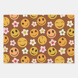 Lächeln glückliche Gesichter mit Retro-Blume Geschenkpapier Set