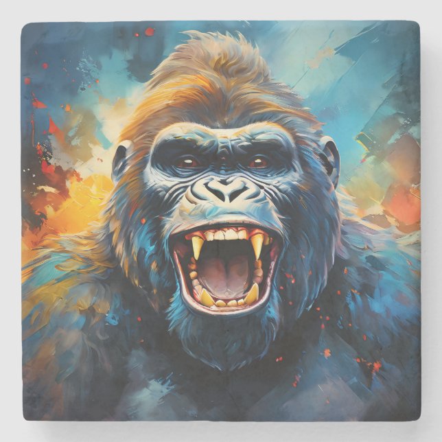 Lächeln Gorilla Steinuntersetzer (Vorderseite)