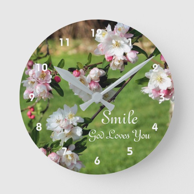 Lächeln Gott Lieben Sie blühen Inspiration Runde Wanduhr (Vorderseite)