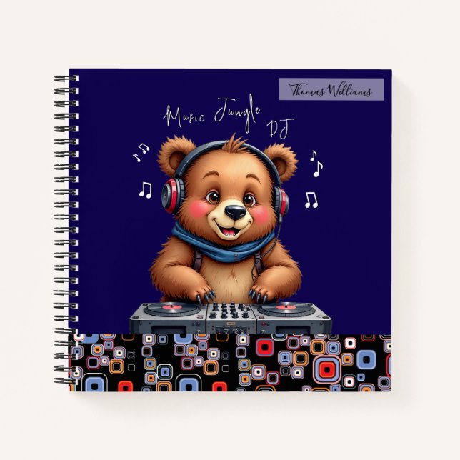 Lächeln Grizzly Bären DJ, Happy Music Jungle Notizbuch (Vorderseite)