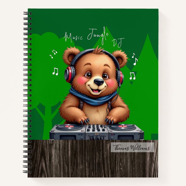 Lächeln Grizzly Bären DJ, Happy Music Jungle Notizbuch (Vorderseite)