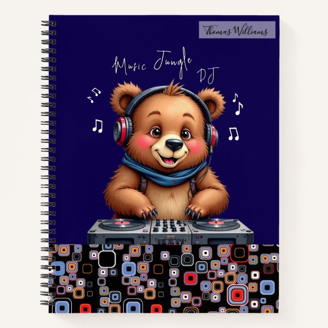 Lächeln Grizzly Bären DJ, Happy Music Jungle Notizbuch (Vorderseite)