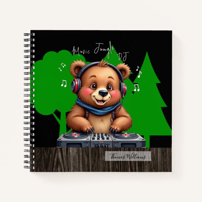 Lächeln Grizzly Bären DJ, Happy Music Jungle Notizbuch (Vorderseite)