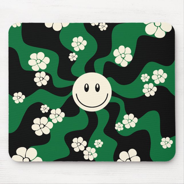 Lächeln - Grün, Creme und Schwarz Mousepad (Vorne)