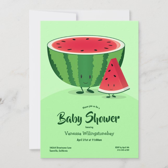 Lächeln Grüner Wassermelon Fruchtsäulendusche Einladung (Vorderseite)