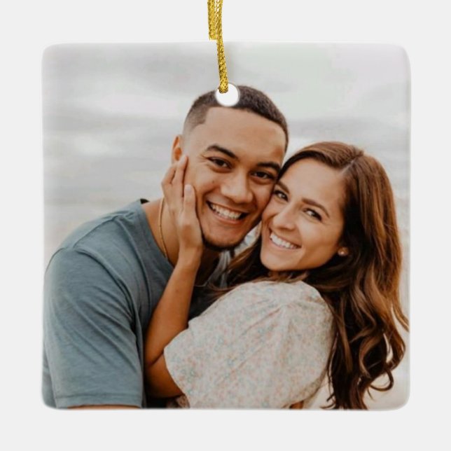Lächeln ist Liebe, Weihnachten Hochzeit Keramikornament (Vorderseite)