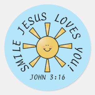 Lächeln Jesus Liebe You Yellow Blue Aufkleber