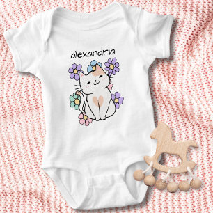 Lächeln Katze mit Blume Monogramm Baby Strampler