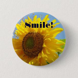 Lächeln! Knopf Gelb Sonnige Helle Sonnenblume Button