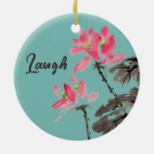 Lächeln & lachen Positives Zitat Wasserfarben Keramik Ornament