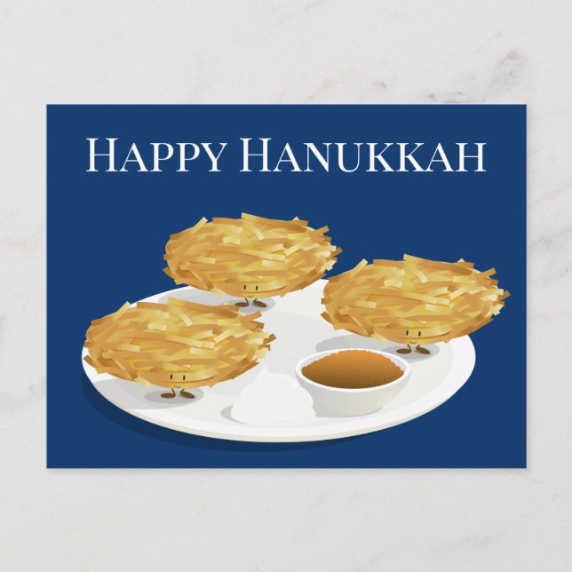 Lächeln Latkes Cartoon Hanukkah Postkarte (Vorderseite)