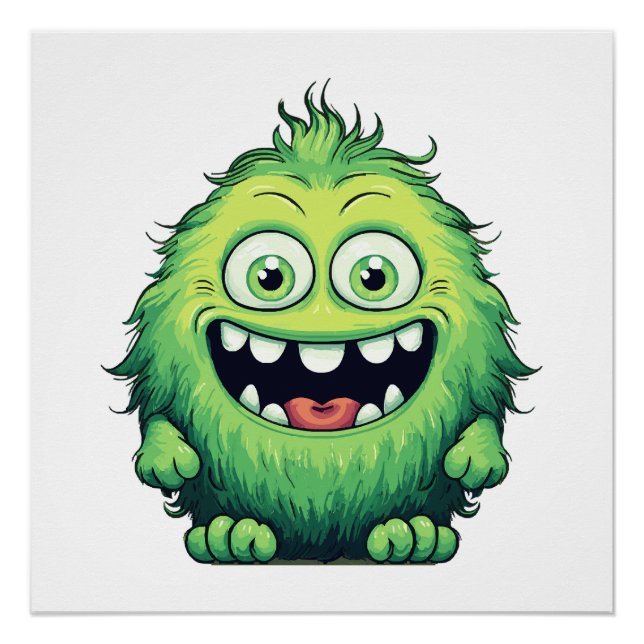 Lächeln Niedlicher grüner Monster-Cartoon Poster (Vorderseite)