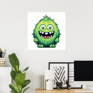 Lächeln Niedlicher grüner Monster-Cartoon Poster