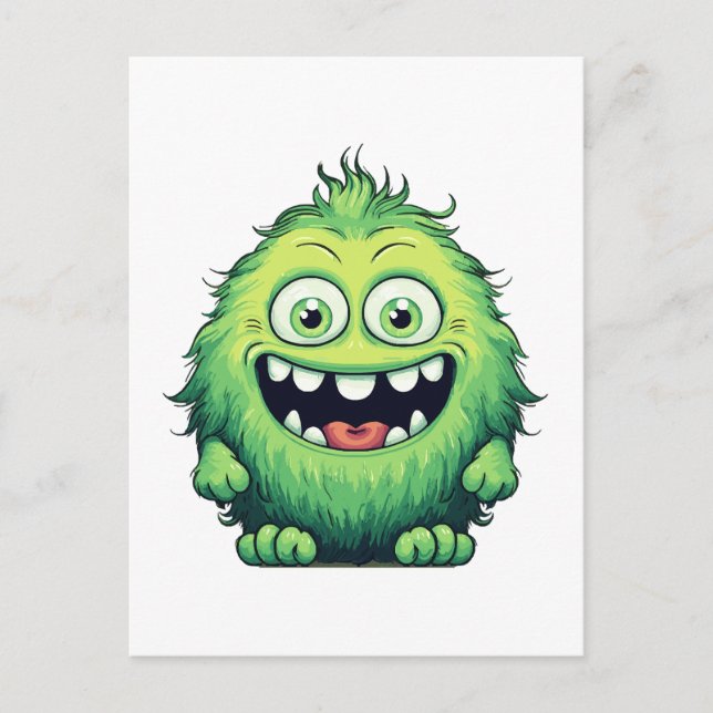 Lächeln Niedlicher grüner Monster-Cartoon Postkarte (Vorderseite)