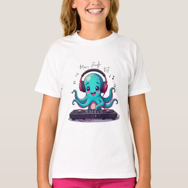 Lächeln Octopus DJ, Happy Music Jungle T - Shirt (Vorderseite)