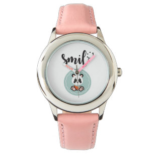 Lächeln-Panda-Edelstahl-Kinderuhr - Rosa Armbanduhr