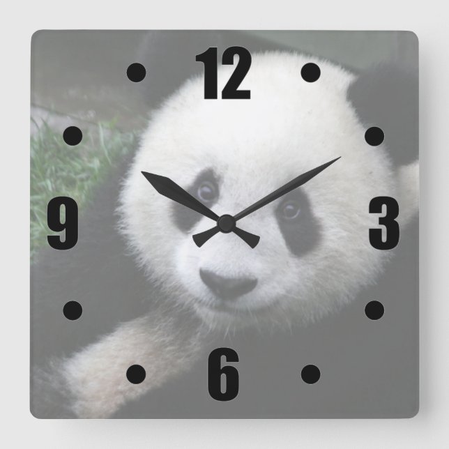 Lächeln Panda Quadratische Wanduhr (Vorderseite)