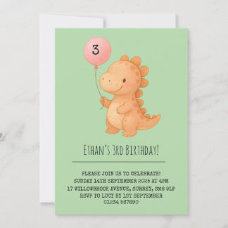 Lächeln Pink Dino Holding Ballon Geburtstag Einladung