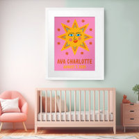 Lächeln Retro Sun CUSTOM BABY NAME BIRTHDATATE Art