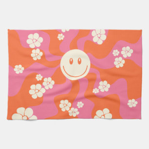 Lächeln - Rosa, Orange und Creme Geschirrtuch
