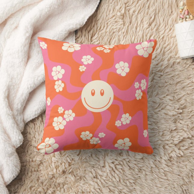 Lächeln - Rosa, Orange und Creme Kissen (Decke)