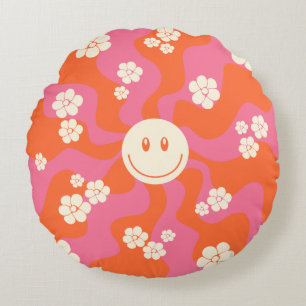 Lächeln - Rosa, Orange und Creme Rundes Kissen