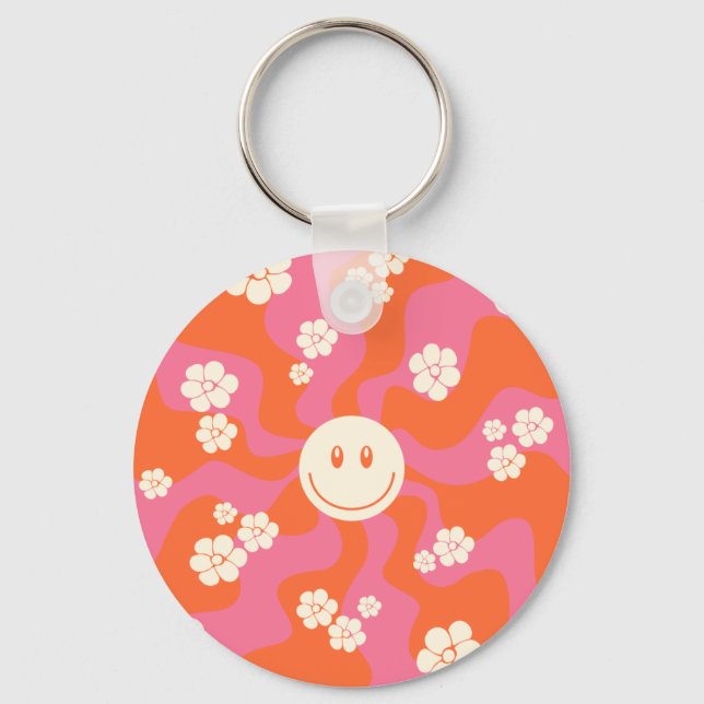 Lächeln - Rosa, Orange und Creme Schlüsselanhänger (Vorderseite)