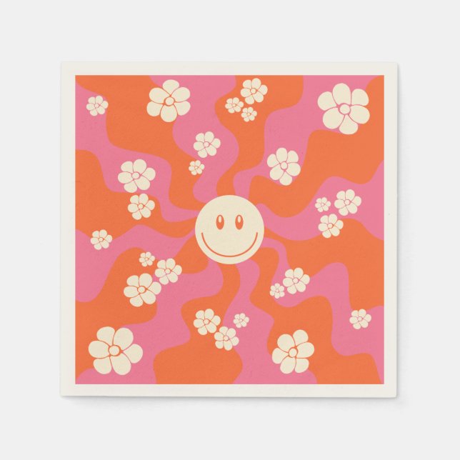 Lächeln - Rosa, Orange und Creme Serviette (Vorderseite)