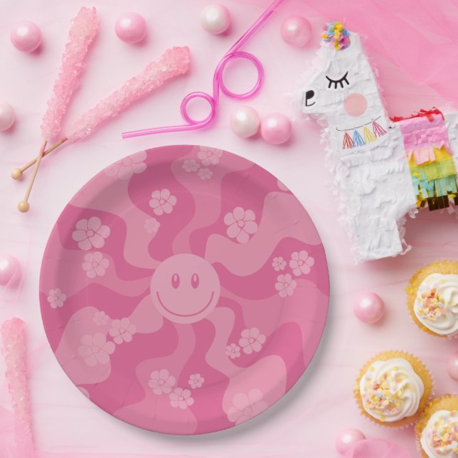 Lächeln - Rosa Pappteller (Party)