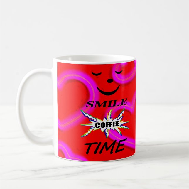 Lächeln Sie Kaffeezeit mit Liebe Hört Kaffeetasse (Links)