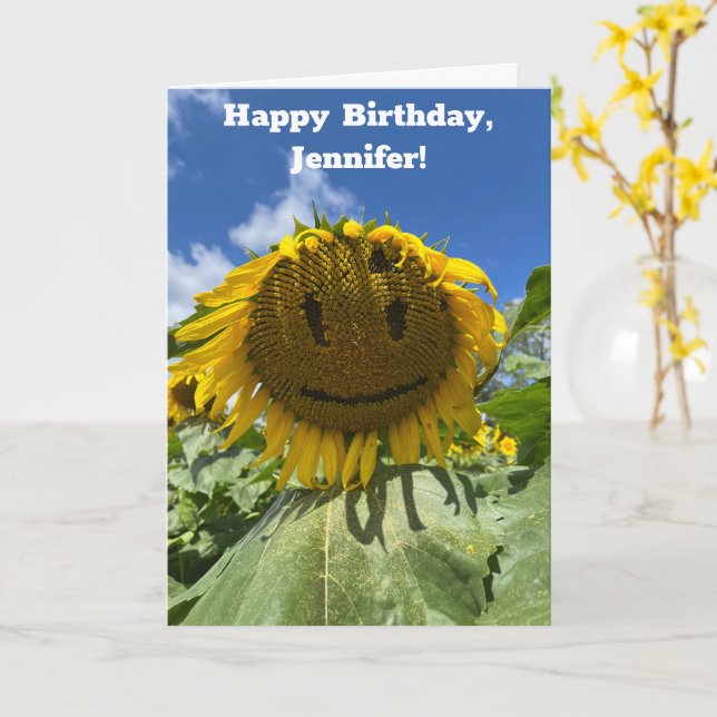Lächeln Sonnenblumen Foto Custom Message Geburtsta Karte (Gelbe Blume)