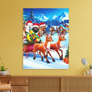 Lächeln Tiere Weihnachten Schlitten Leinwand 24" x