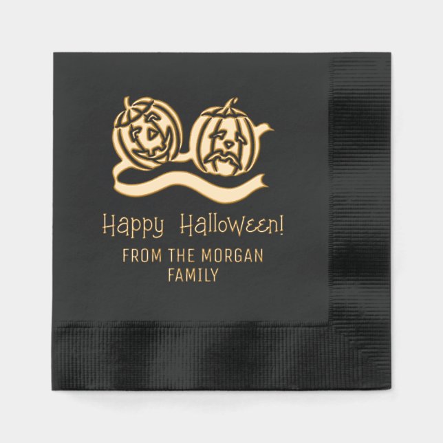 Lächeln und Frowning Pumpkins Happy Halloween Name Servietten Mit Folie (Vorderseite)