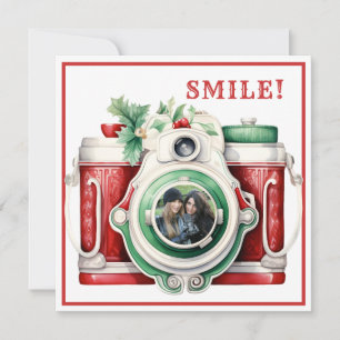 Lächeln Vintage-Kamera Weihnachts-Fotokarte