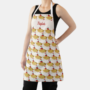 Lächelnd Apfelkuchen Cream Brown Red Pattern Name Schürze