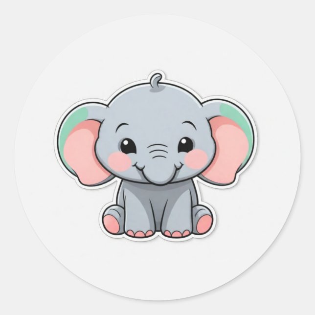 Lächelnd Baby Elephant mit blütigen Wangen Runder Aufkleber (Vorderseite)