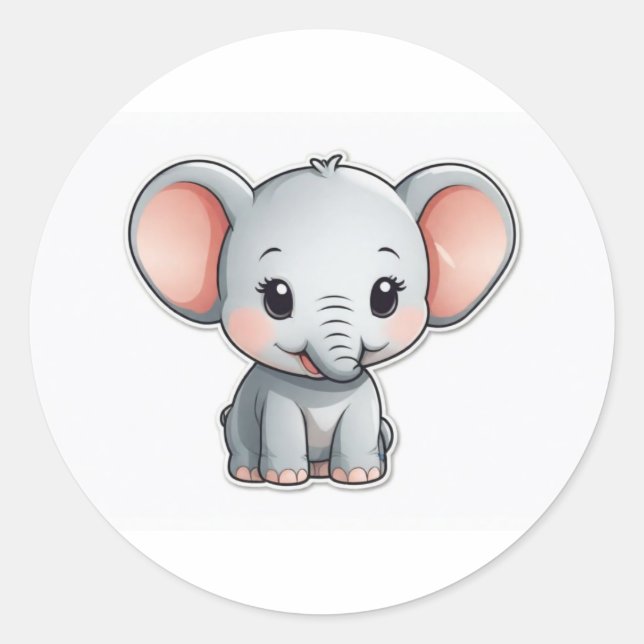 Lächelnd Baby Elephant mit blütigen Wangen Runder Aufkleber (Vorderseite)