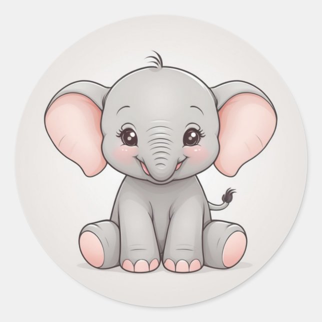 Lächelnd Baby Elephant mit blütigen Wangen Runder Aufkleber (Vorderseite)