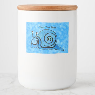 Lächelnd Bright Aqua Blauer Cartoon Schnecke Weiße Lebensmitteletikett
