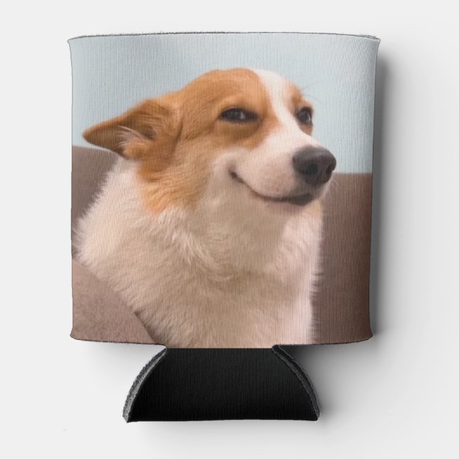 Lächelnd Corgi Meme doppelseitiges Schwarz Dosenkühler (Vorderseite)