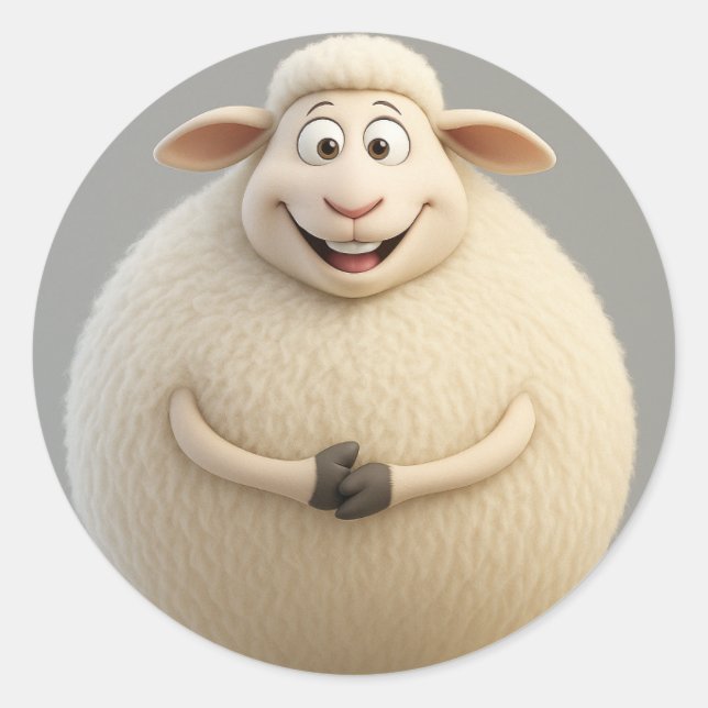Lächelnd Fluffy Cartoon Schafsticker Runder Aufkleber (Vorderseite)