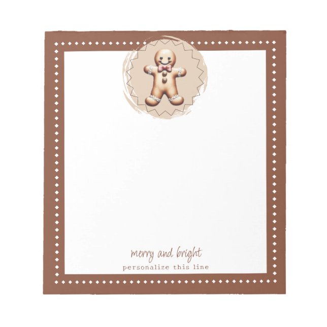 Lächelnd Gingerbread Mann Personalisiert | Braun Notizblock (Vorderseite)