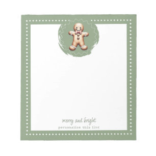 Lächelnd Gingerbread Mann Personalisiert   Green Notizblock