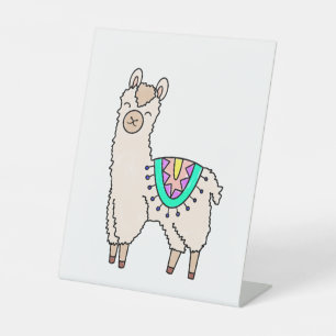 lächelnd glückliches Lama Alpaka Cartoon Tier Zeic Sockelschild