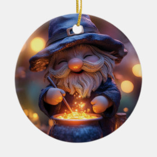 Lächelnd Gnome Stirring Magic Pot Keramik Ornament