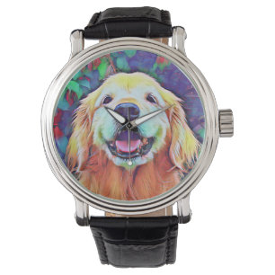 Lächelnd Golden Retriever Hund in lebhaften Farben Armbanduhr