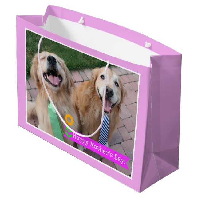 Lächelnd Golden Retrievers tragen Krawatte Mütter  Große Geschenktüte (Rückseite Schrägansicht)